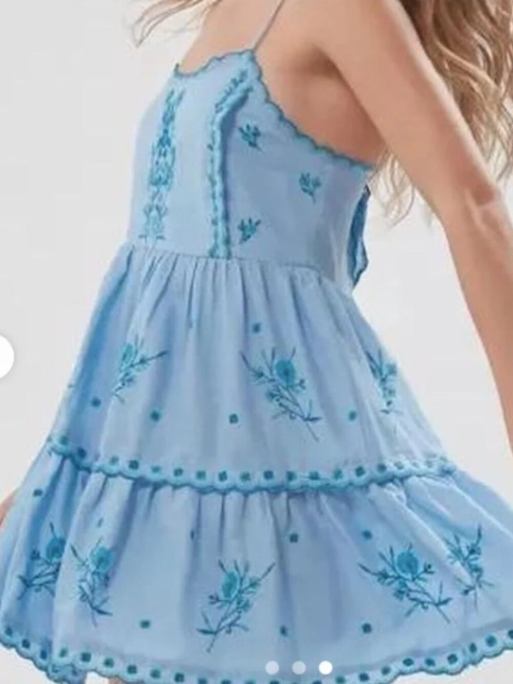 Urban Outfitters Hanna Embroidered Blue Babydoll Mini Dress Size L